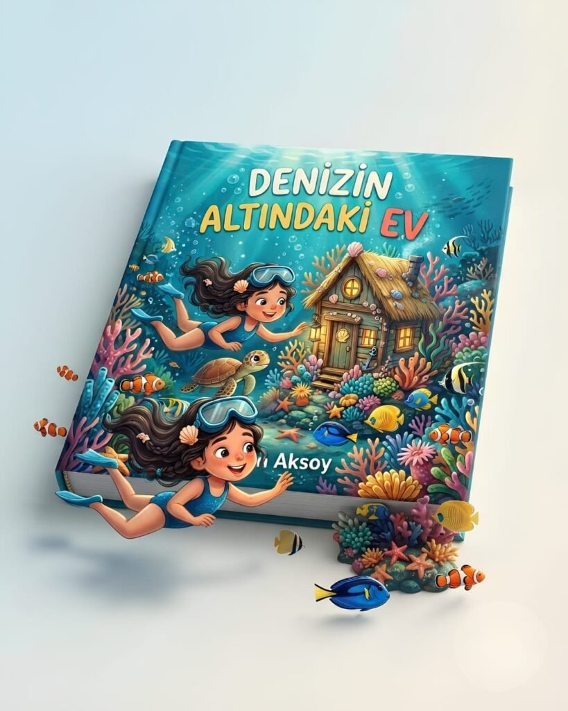 Denizin Altındaki Ev — İl Aksoy, 4-8 yaş Hayal Gücü çocuk kitabı kapak illüstrasyonu